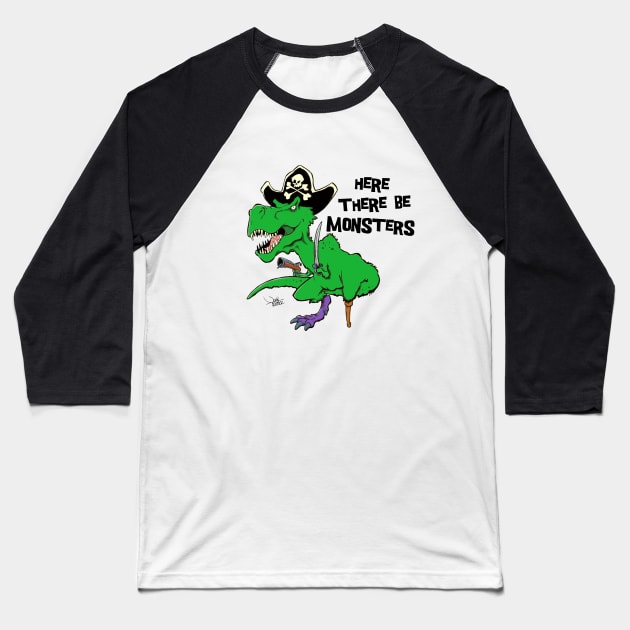 Pirate Rex-Here There Be Monsters (Color) Baseball T-Shirt by Paintmonkey Studios